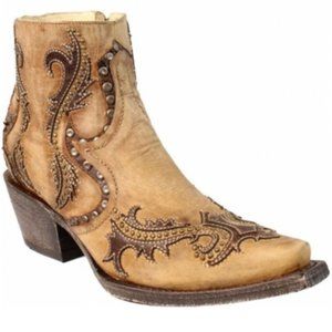 Corral Womens Tan Studs And Overlay Ankle Western Boot G1382 US8
